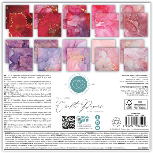 Craft Consortium Double-Sided Paper Pad 6"X6" 40/Pkg-Ink Drops - Rose 2 - 5A003S2Z-1HNZ3