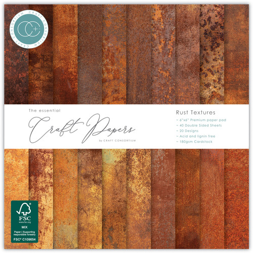 Craft Consortium Double-Sided Paper Pad 6"X6" 40/Pkg-Rust Textures - 5A003S32-1HNZ4 - 5060921933653