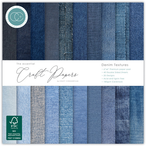 Craft Consortium Double-Sided Paper Pad 6"X6" 40/Pkg-Denim Textures - 5A003S34-1HNYW - 5060921933677