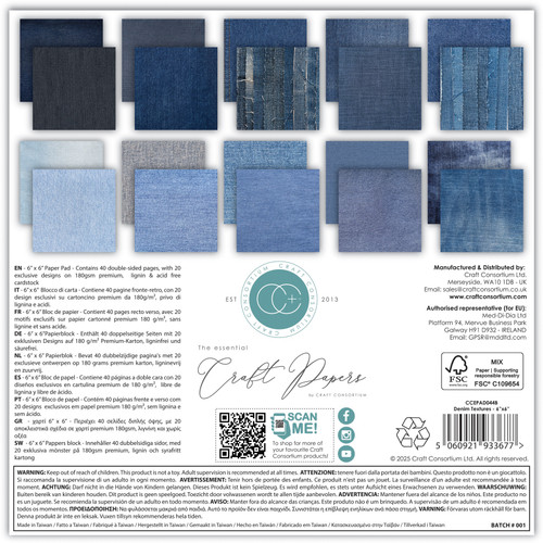 Craft Consortium Double-Sided Paper Pad 6"X6" 40/Pkg-Denim Textures - 5A003S34-1HNYW