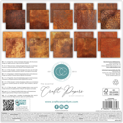 Craft Consortium Double-Sided Paper Pad 12"X12" 30/Pkg-Rust Textures - 5A003S33-1HNZ6