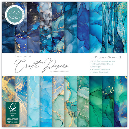 Craft Consortium Double-Sided Paper Pad 6"X6" 40/Pkg-Ink Drops - Ocean 2 - 5A003S35-1HNZ5 - 5060921933615