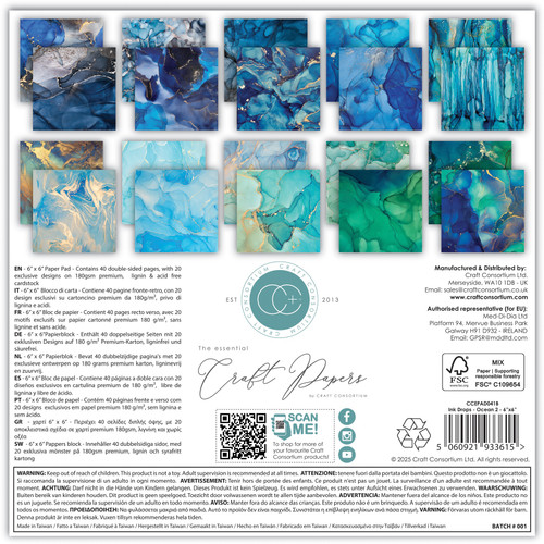 Craft Consortium Double-Sided Paper Pad 6"X6" 40/Pkg-Ink Drops - Ocean 2 - 5A003S35-1HNZ5 Craft Consortium Double-Sided Paper Pad 6"X6" 40/Pkg-Ink Drops - Ocean 2 - 5A003S35-1HNZ5