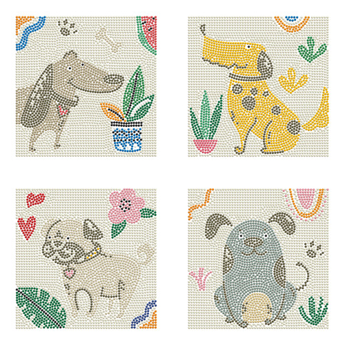 Diamond Dotz Mini Diamond Facet Art Kit 5"X5" 4/Pkg-Diggety Dogs - 5A003T18-1HPFW