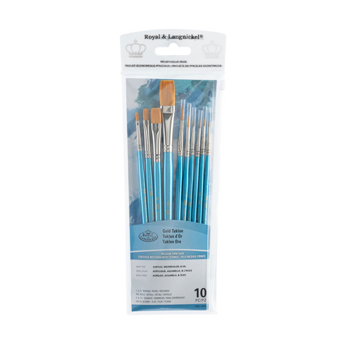 Gold Taklon Flat Variety set 10PC-Gold Bristle - 5A003LDL-1HGPW - 090672051370