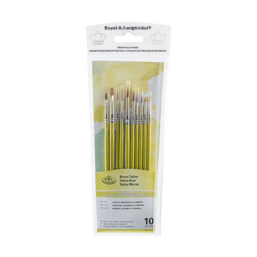 Brown Taklon Shdr/Rnd Variety 10PC-Brown Bristle - 5A003LDH-1HGPY - 090672051448