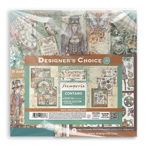Stamperia Bundle: Scrapbooking Pad, Rub On Selection-Gardens of Time - 5A003N8V-1HJPB - 5993110053736