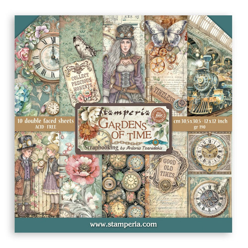 Stamperia Bundle: Scrapbooking Pad, Rub On Selection-Gardens of Time - 5A003N8V-1HJPB