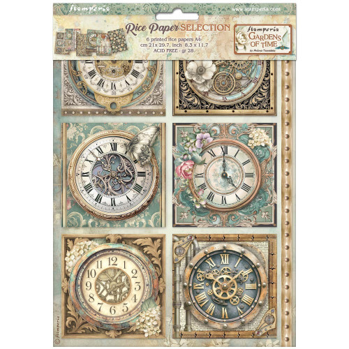 Stamperia Rice Paper A4 6/Pkg-Gardens of Time - 5A003N8P-1HJPC - 5993110051596