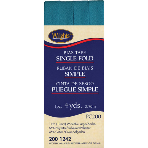 3 Pack - Wrights Single Fold Bias Tape .5"X4yd-Mediterranean - 117-200-1242 - 070659723704