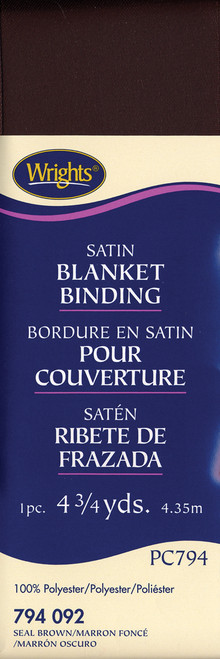 3 Pack - Wrights Single Fold Satin Blanket Binding 2"X4.75yd-Seal Brown - 117-794-092 - 070659724589