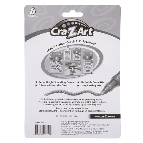 Cra-Z-Art Markers 6/Pkg-Glitter - Non Washable - 5A003MKN-1HJ1B