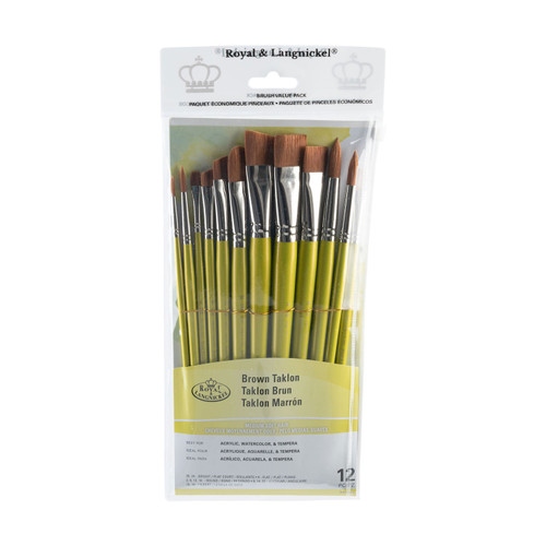 Brown Taklon Round Variety 12PC-Brown Bristle - 5A003LDY-1HGPF - 090672053602