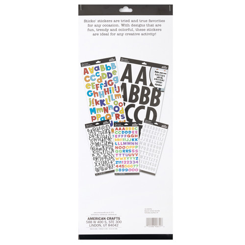 6 Pack - Sticko Alphabet Stickers-Black/Gold/Silver Futura - E5238396
