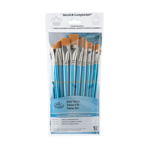 Gold Taklon Flat Variety 12PC-Gold Bristle - 5A003LDT-1HGPV - 090672053626