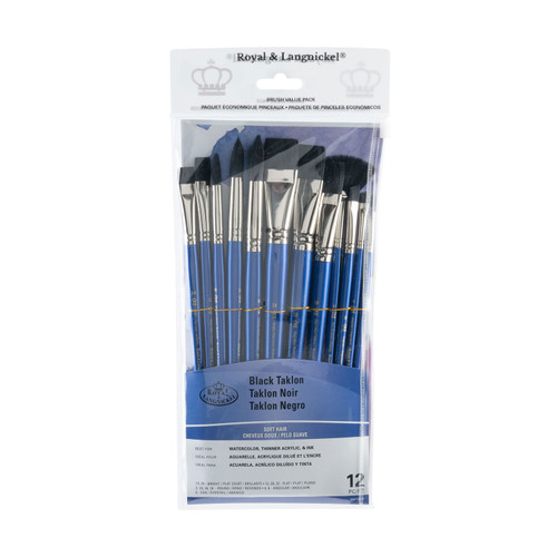 Black Taklon Flat Variety 12PC-Black Bristle - 5A003LDV-1HGPQ - 090672053589