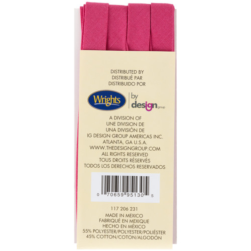 3 Pack - Wrights Double Fold Bias Tape .5"X3yd-Hot Magenta - 117-206-231