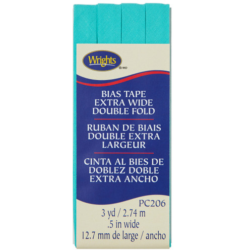 Wrights Double Fold Bias Tape .5"X3yd-Aqua - 117-206-913 - 070659999697