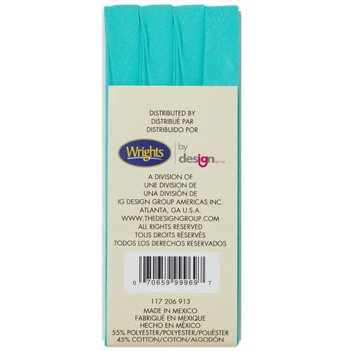 Wrights Double Fold Bias Tape .5"X3yd-Aqua - 117-206-913 Wrights Double Fold Bias Tape .5"X3yd-Aqua - 117-206-913