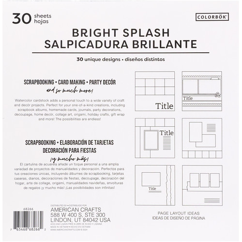 3 Pack - Colorbok 78lb Single-Sided Printed Cardstock 12"X12" 30/Pkg-Watercolor Bright Splash, 15 Des/2 Each - 68266E