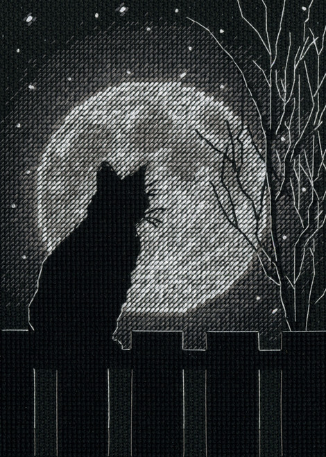 Dimensions Counted Cross Stitch Kit 5"X7"-Black Moon Cat (14 Count) - 70-65212 - 088677652128