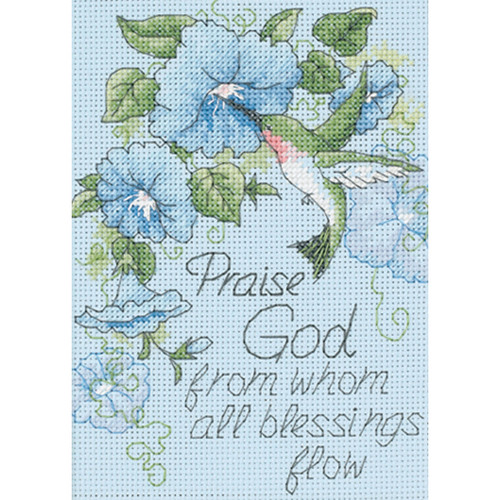 Dimensions Counted Cross Stitch Kit 5"X7"-Hummingbird & Morning Glories (14 Count) - 65015 - 088677650155