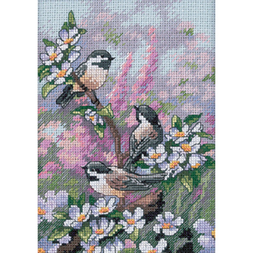 Dimensions Gold Petite Counted Cross Stitch Kit 5"X7"-Chickadees In Spring (16 Count) - 6884 - 088677068844