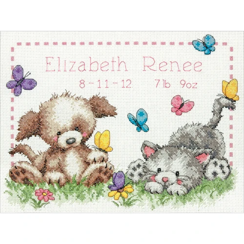 Dimensions Counted Cross Stitch Kit 12"X9"-Pet Friends Birth Record (14 Count) - 70-73883