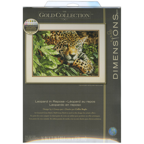 Dimensions Gold Collection Counted Cross Stitch Kit 16"X11"-Leopard In Repose (14 Count) - 70-35300 - 088677353001