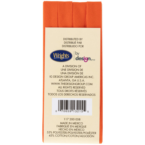 Wrights Single Fold Bias Tape .5"X4yd-Orange - 117-200-058
