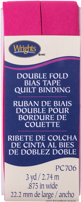 Wrights Double Fold Quilt Binding .875"X3yd-Hot Magenta - 117-706-231 - 070659965067