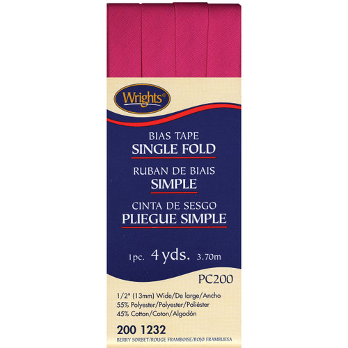 Wrights Single Fold Bias Tape .5"X4yd-Berry Sorbet - 117-200-1232 - 070659723612
