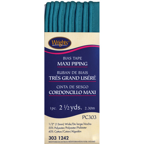 Wrights Bias Tape Maxi Piping .5"X2.5yd-Mediterranean - 117-303-1242 - 070659724008