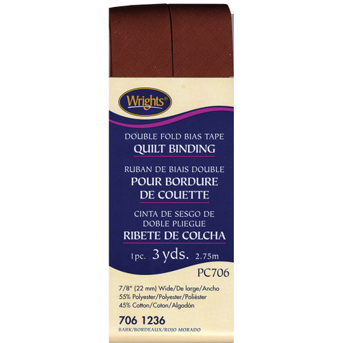 Wrights Double Fold Quilt Binding .875"X3yd-Bark - 117-706-1236 - 070659724473