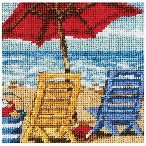 Dimensions Mini Needlepoint Kit 5"X5"-Beach Chair Duo Stitched In Thread - 7223 - 088677072230