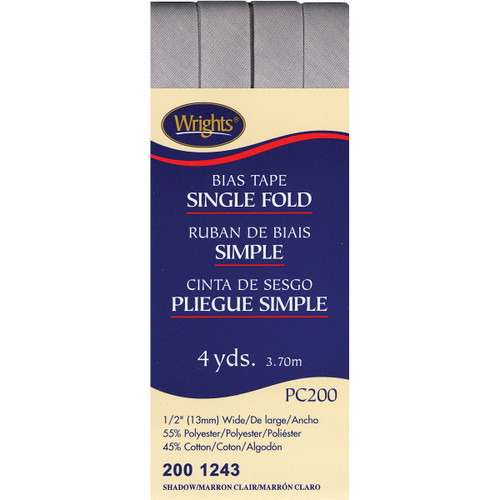 Wrights Single Fold Bias Tape .5"X4yd-Shadow - 117-200-1243 - 070659723711