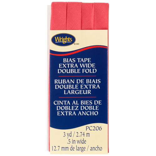 Wrights Double Fold Bias Tape .5"X3yd-Paradise Pink - 117-206-1373 - 070659804168