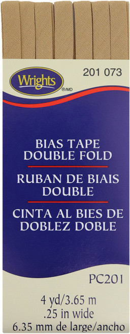 Wrights Double Fold Bias Tape .25"X4yd-Tan - 117-201-073 - 070659964756