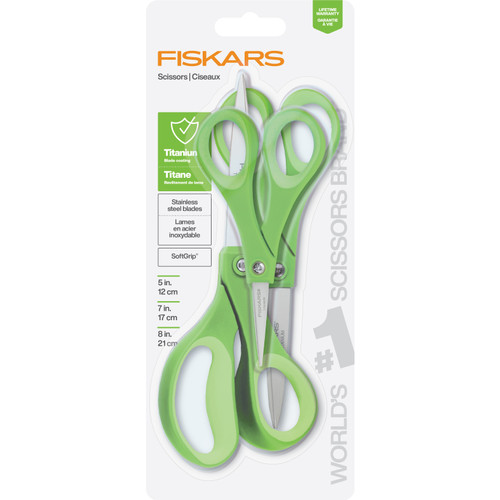 3 Pack - Fiskers Performance Softgrip Titanium Scissor Set 3/Pkg-Green - 5A003LT8-1HH8J - 020335080485
