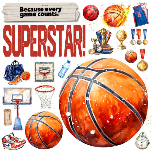 25 Pack - Memory Place Basketball Cardstock 12"X12"-Fast Break - 5A003QXG-1HMFL
