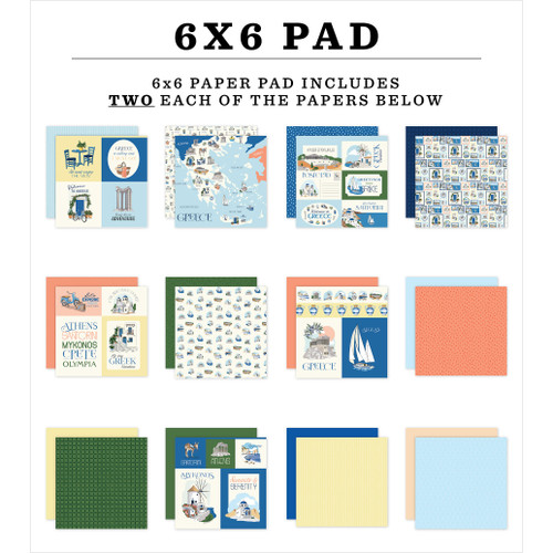 3 Pack - Carta Bella Double-Sided Paper Pad 6"X6"-Greece - 5A003QVW-1HMCB
