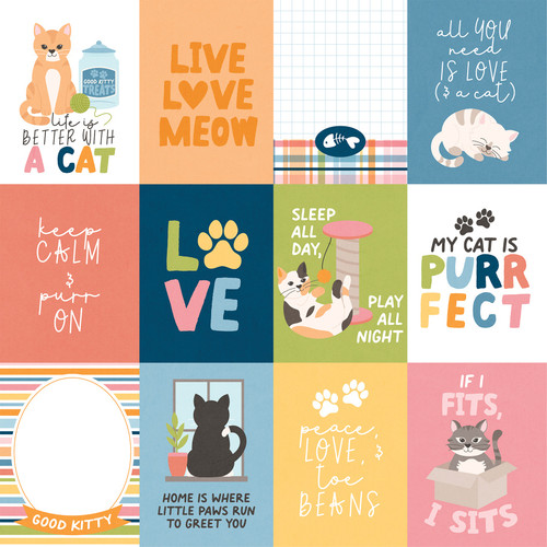 25 Pack - Echo Park Cat Lover Cardstock 12"X12"-3x4 Journaling Cards - 5A003QSX-1HM80