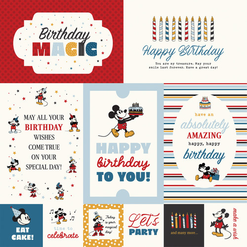 25 Pack - Echo Park Mouse And Me Birthday Cardstock 12"X12"-Multi Journaling Cards - 5A003QV5-1HM9F