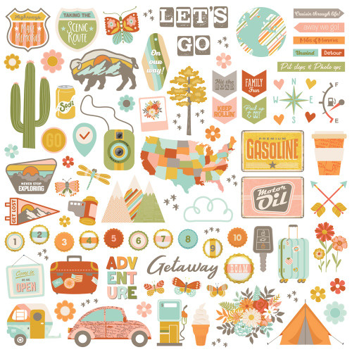 3 Pack - Simple Stories Chipboard Stickers 12"X12"-Open Road - 5A003Q9Z-1HL20