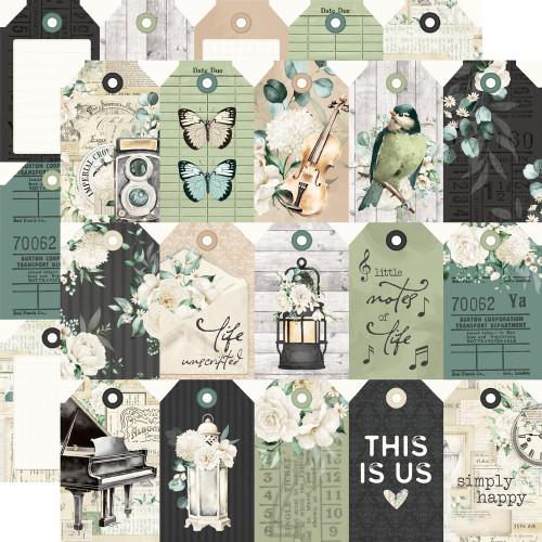 25 Pack - Simple Stories Timeless Harmony Double-Sided Paper 12"X12"-Tag Elements - 5A003Q94-1HKZD - 810191525189