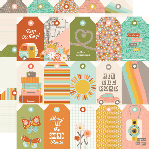 25 Pack - Simple Stories Open Road Double-Sided Paper 12"X12"-Tag Elements - 5A003Q9T-1HL2Z - 810191525554
