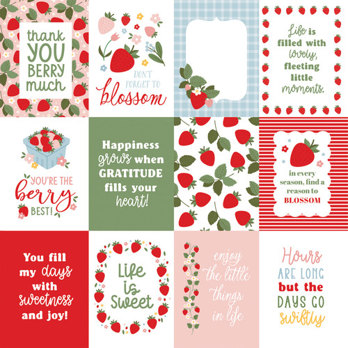 25 Pack - Echo Park Strawberry Fields Cardstock 12"X12"-3x4 Journaling Cards - 5A003QRJ-1HM5N
