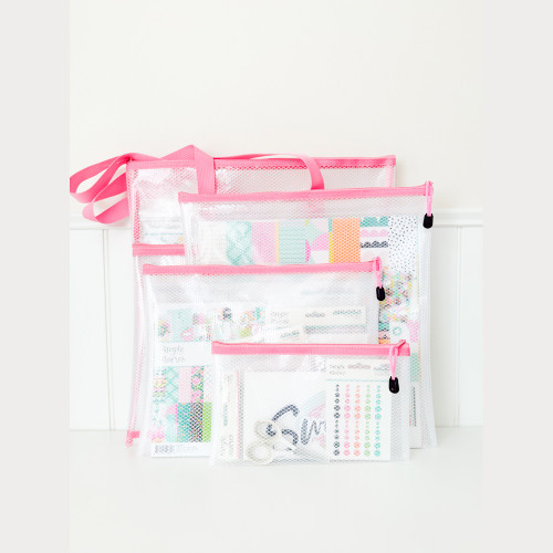 3 Pack - Simple Stories Craft Storage Pouch Medium-Pink - 5A003QB2-1HL7Q
