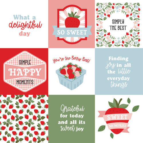25 Pack - Echo Park Strawberry Fields Cardstock 12"X12"-4x4 Journaling Cards - 5A003QRJ-1HM5Z