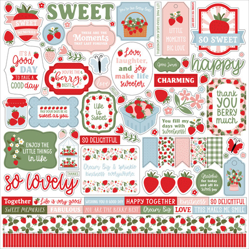 6 Pack - Echo Park Elements Cardstock Stickers 12"X12"-Strawberry Fields - 5A003QRL-1HM63 - 810208647712